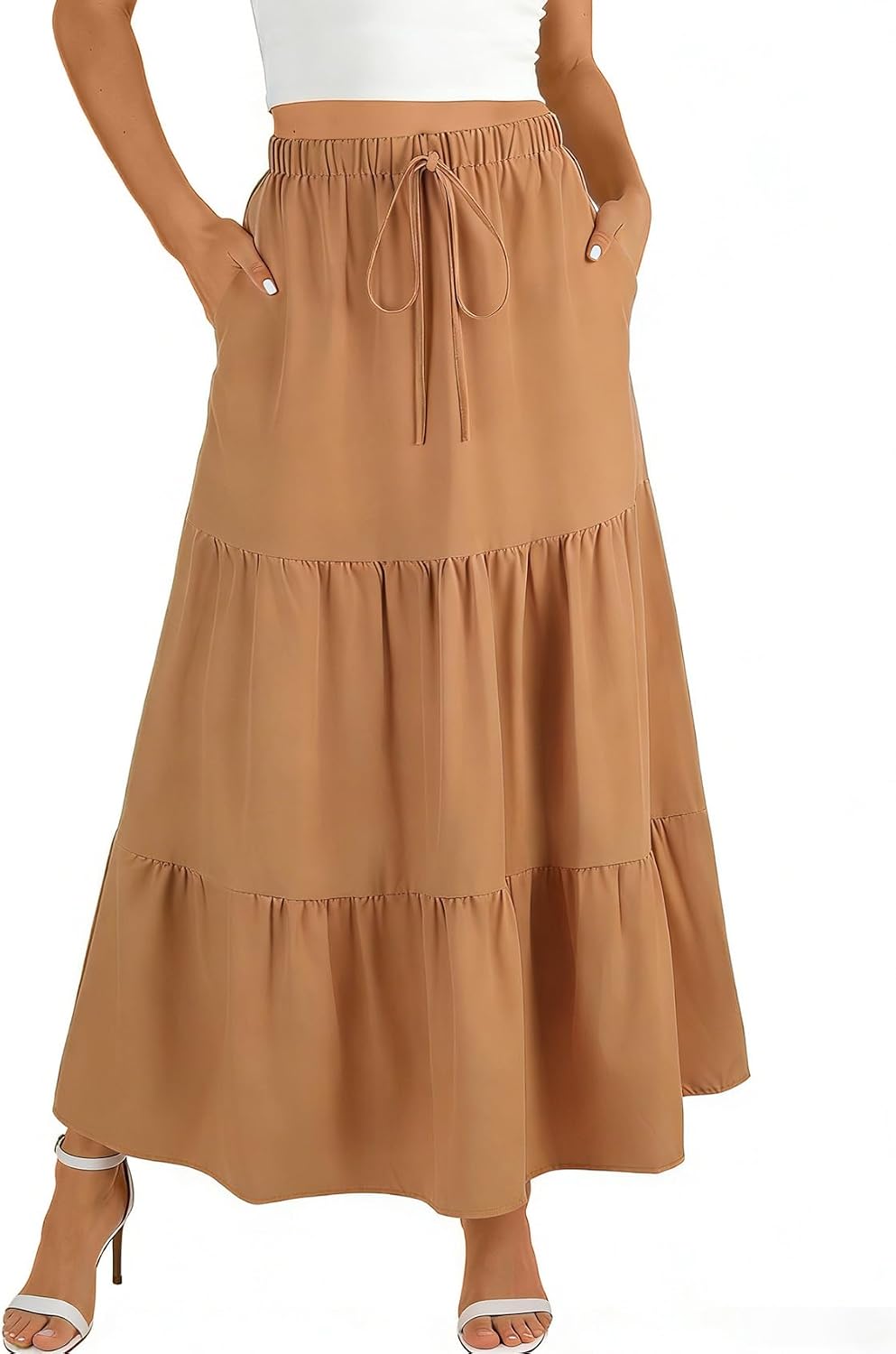 Léocadie Jupe Maxi – Jupe Longue Taille Haute avec Poches et Doublure Intégrée
