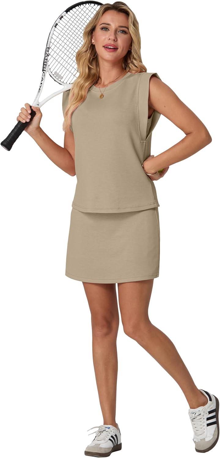 Janine Ensemble Femme – Ensemble Deux Pièces avec Haut à Manches Courtes et Jupe-Short à Poches