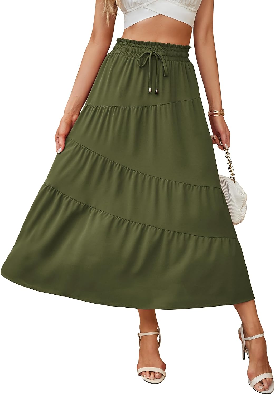 Floriane Jupe Maxi – Jupe Longue à Volants Taille Haute avec Poches Style Bohème