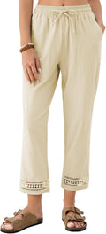 Samantha Pantalon Femme – Pantalon Court Ample avec Taille Élastiquée, Cordon de Serrage et Finition en Dentelle