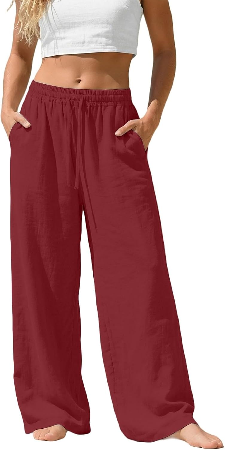 Camille Pantalon Palazzo en Lin – Pantalon Léger et Fluide avec Poches