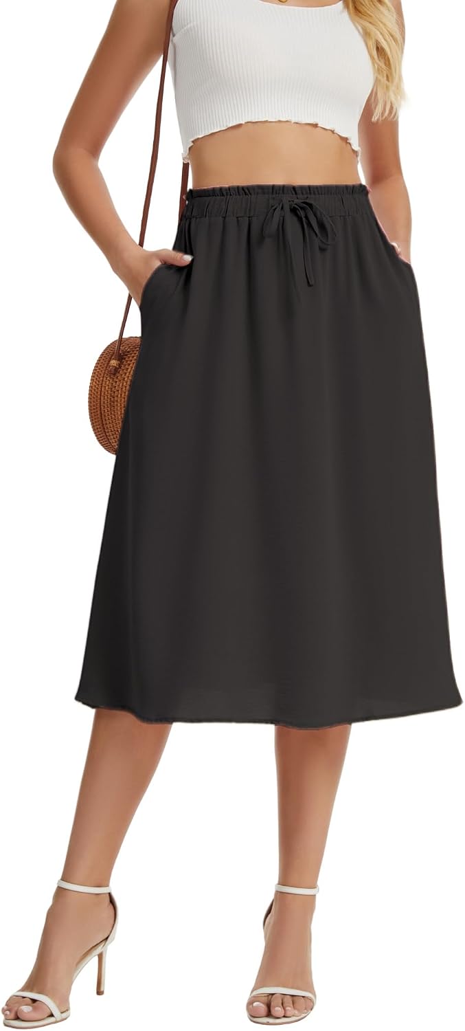 Amandine Jupe Midi – Jupe Trapèze Taille Haute avec Poches Style Élégant d'Été