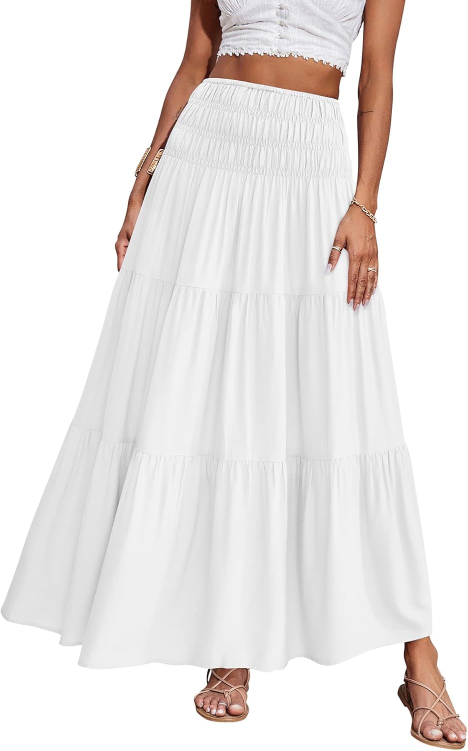 Maëlys Jupe Longue Bohème Fleurie – Jupe Maxi Évasée Taille Haute à Taille Élastique
