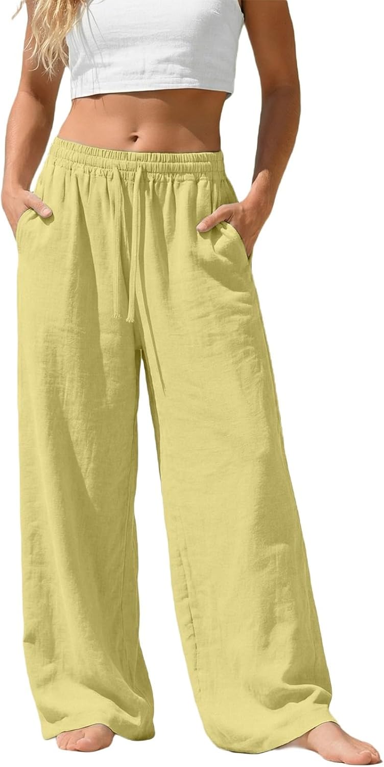 Camille Pantalon Palazzo en Lin – Pantalon Léger et Fluide avec Poches