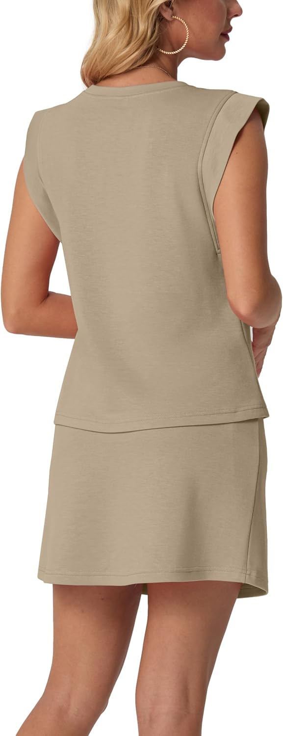 Janine Ensemble Femme – Ensemble Deux Pièces avec Haut à Manches Courtes et Jupe-Short à Poches