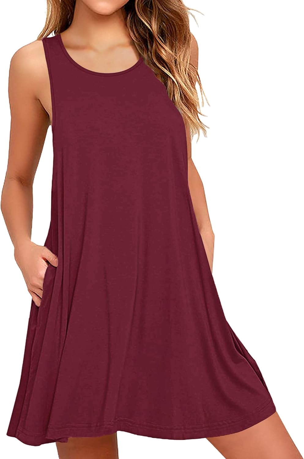 Kristine Robe Femme – Robe Courte Sans Manches à Col Rond avec Poches