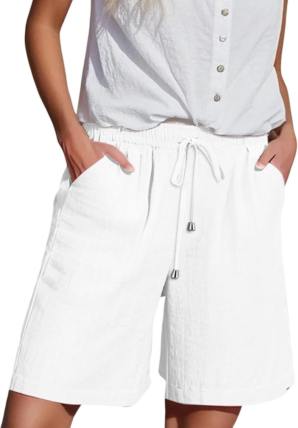 Inès Short Femme – Bermuda Taille Haute à Cordon avec Poches