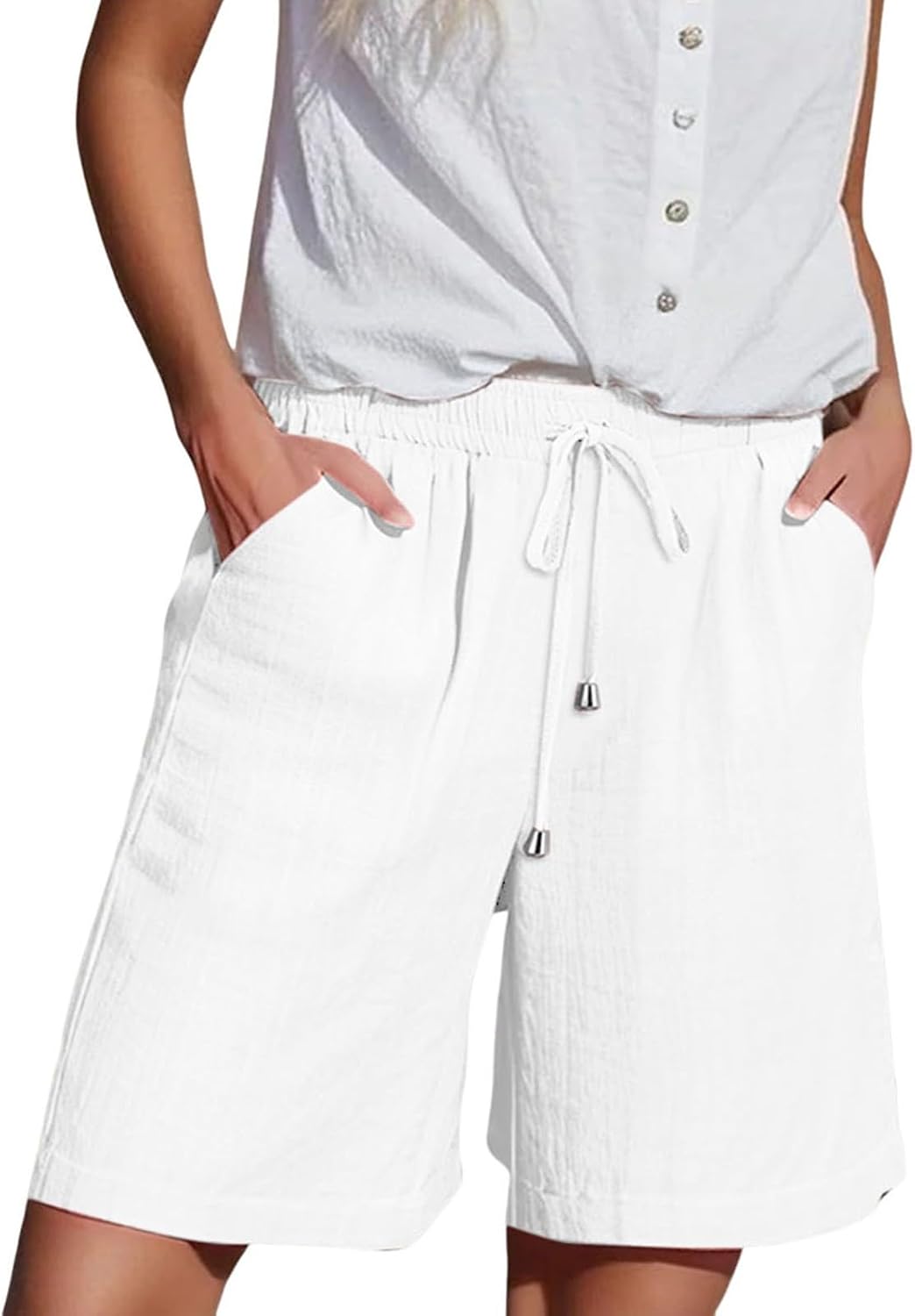 Inès Short Femme – Bermuda Taille Haute à Cordon avec Poches