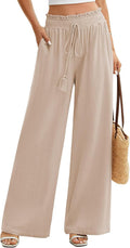 Denise Pantalon Palazzo Femme – Coton et Lin à Taille Élastique avec Poches