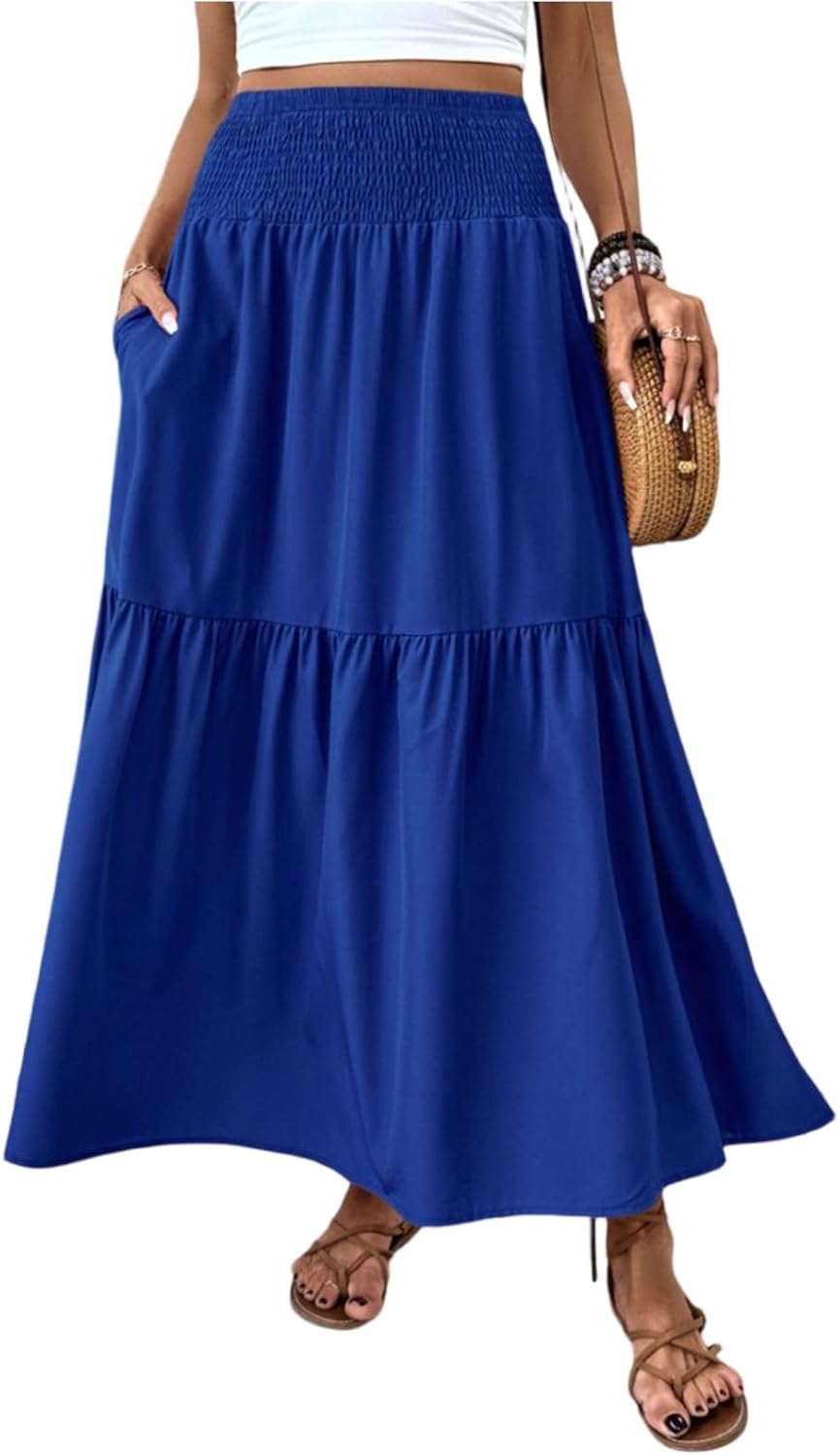 Eulalie Jupe Maxi – Jupe Longue Bohème Taille Haute avec Poches et Imprimé Floral