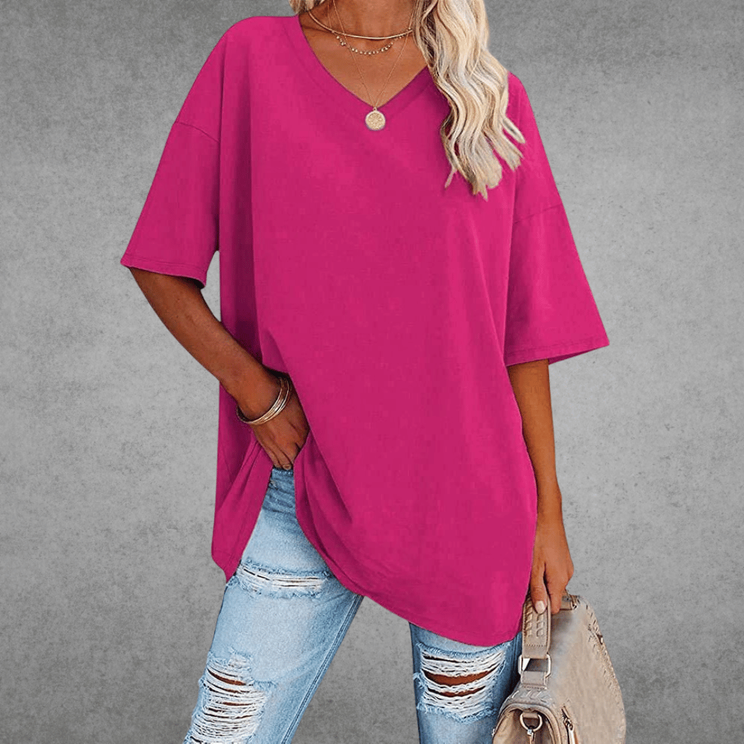 Quinn T-Shirt Oversize Femme – Haut Décontracté à Col V avec Coupe Ample Confortable