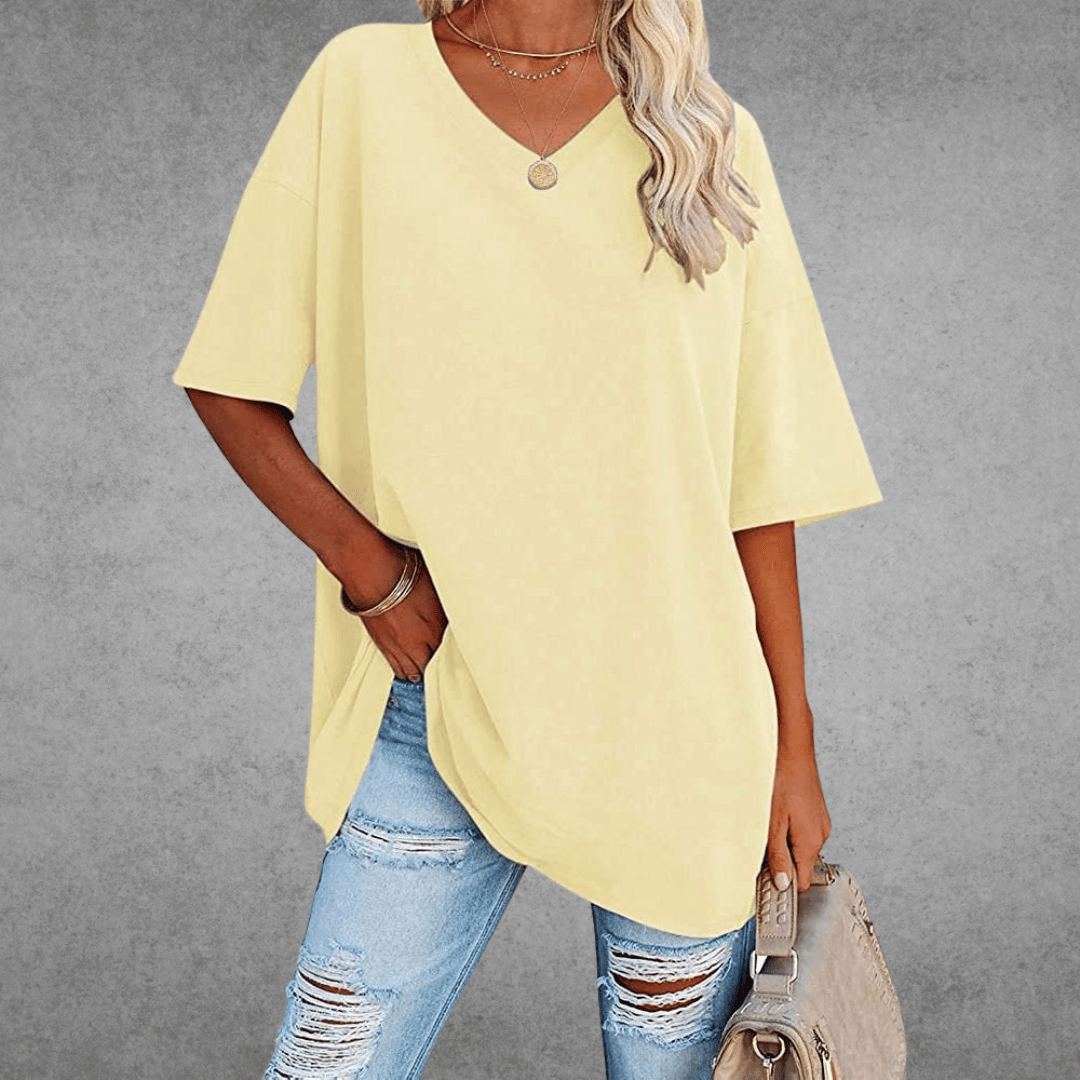 Quinn T-Shirt Oversize Femme – Haut Décontracté à Col V avec Coupe Ample Confortable