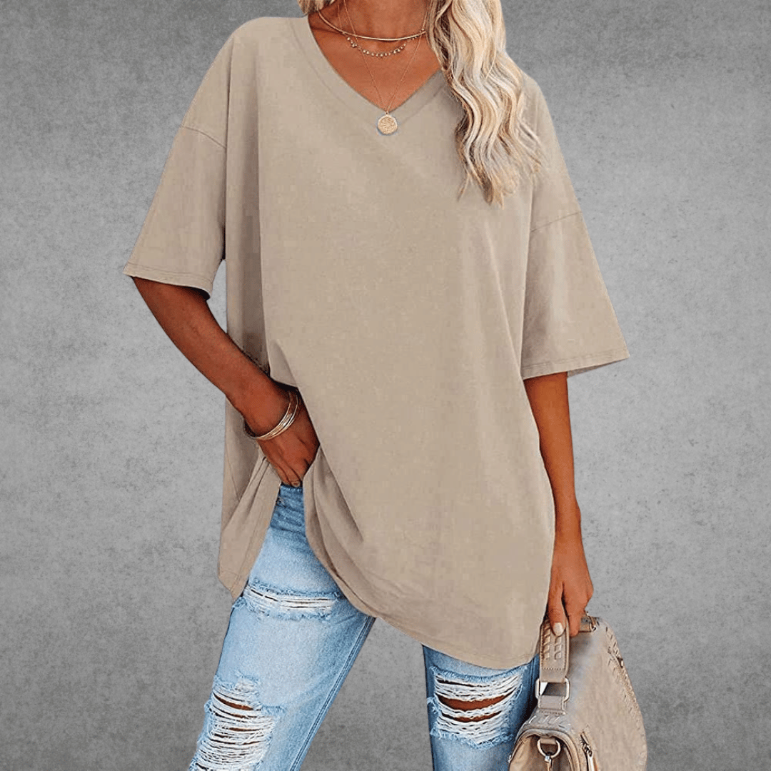 Quinn T-Shirt Oversize Femme – Haut Décontracté à Col V avec Coupe Ample Confortable