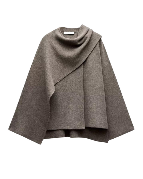 Alina Poncho Femme – Poncho Asymétrique en Laine avec Drapé Élégant