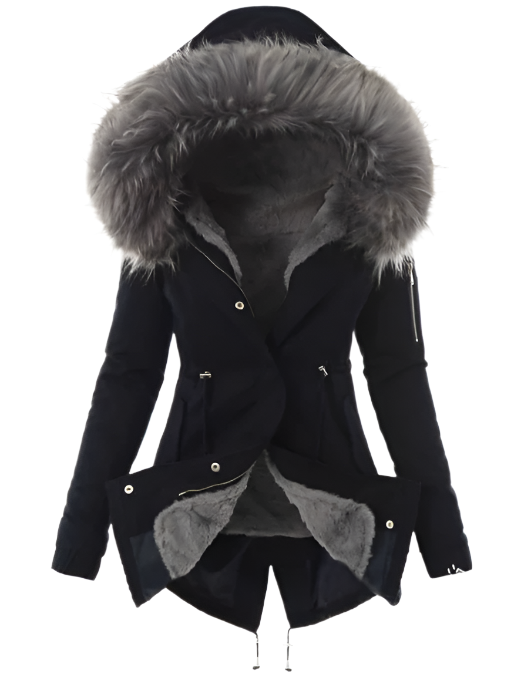 Abrigo para Mujer Abigail – Parka Larga con Capucha, Acabado de Imitación Piel y Estilo Invernal