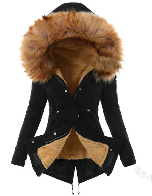 Abrigo para Mujer Abigail – Parka Larga con Capucha, Acabado de Imitación Piel y Estilo Invernal