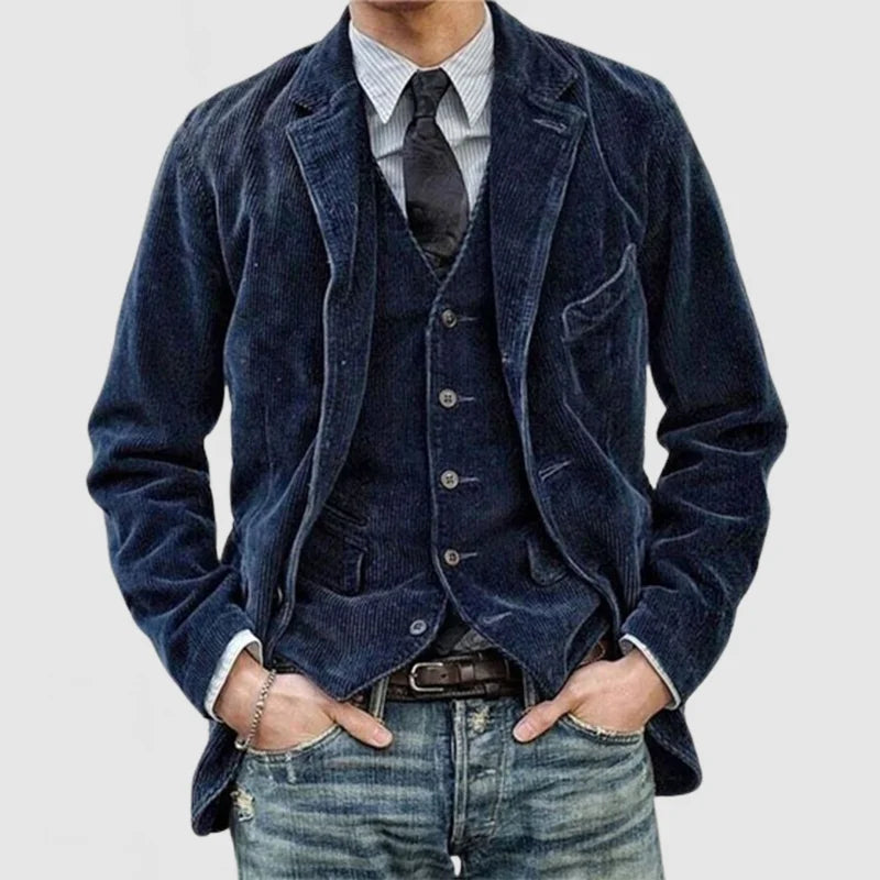 Wyatt Blazer Homme en Velours Côtelé – Veste Élégante avec Gilet Coordonné au Style Intemporel