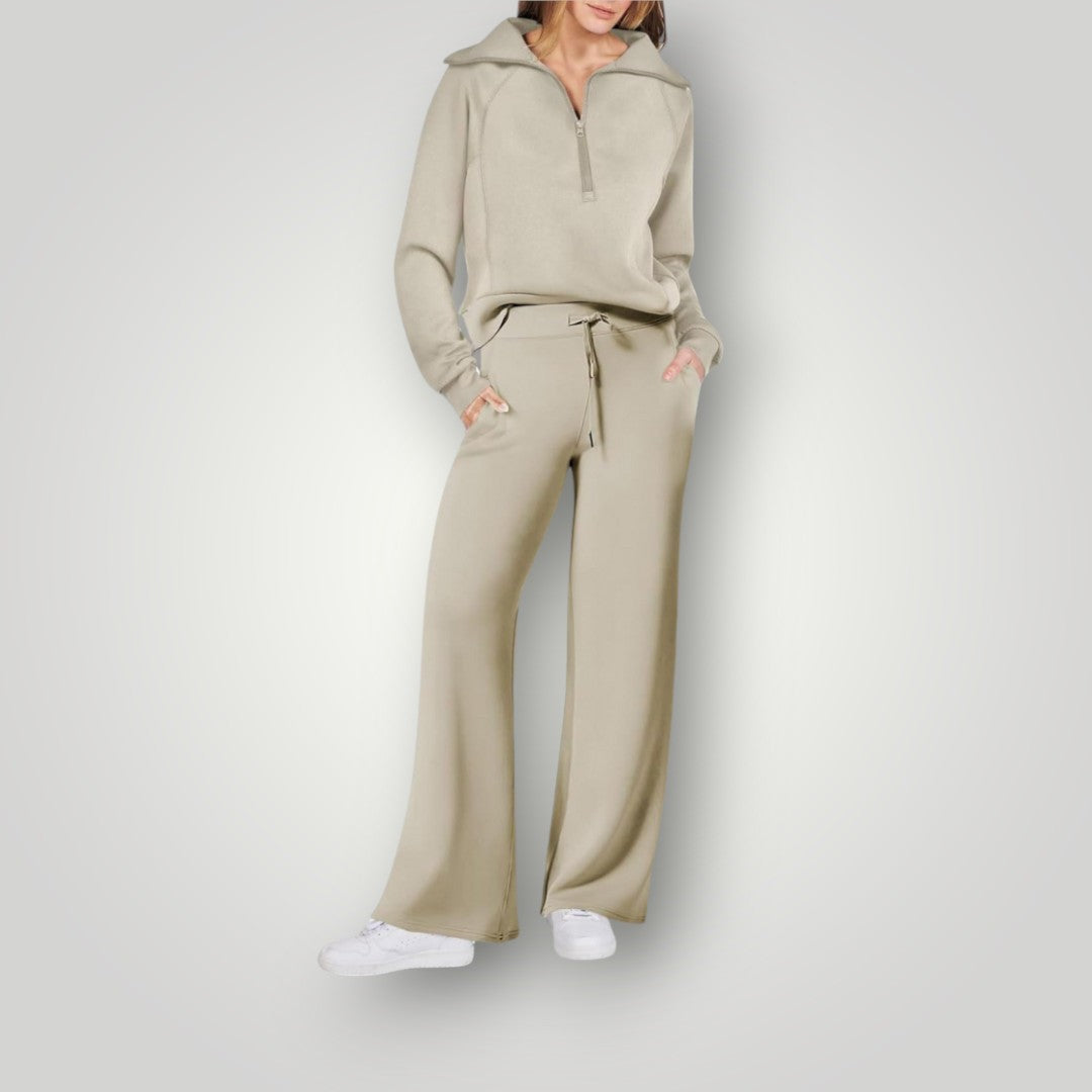 Sorelle Ensemble Lounge Femme – Set 2 Pièces Doux avec Haut Demi-Zip & Pantalon Fluide