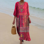 Bellamy Robe Maxi Femme – Robe Longue Bohème à Imprimé Artistique & Coupe Fluide