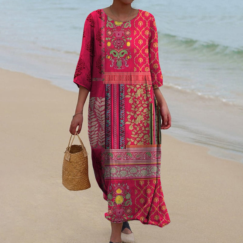 Bellamy Robe Maxi Femme – Robe Longue Bohème à Imprimé Artistique & Coupe Fluide