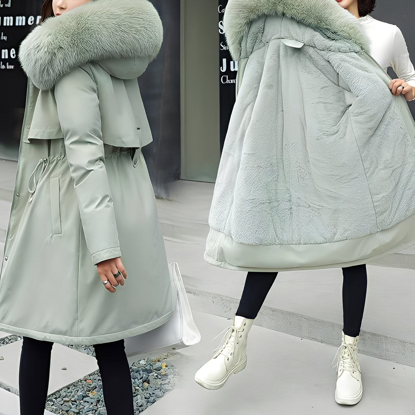 Zoé Manteau Femme Hiver – Doudoune Longue Chaude à Capuche & Taille Ajustable