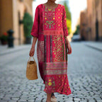 Bellamy Robe Maxi Femme – Robe Longue Bohème à Imprimé Artistique & Coupe Fluide