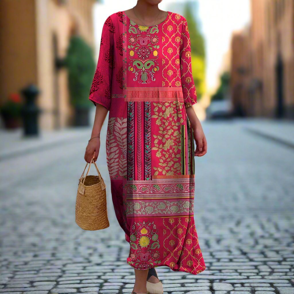 Bellamy Robe Maxi Femme – Robe Longue Bohème à Imprimé Artistique & Coupe Fluide