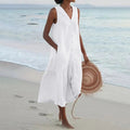 Ainsley Robe Longue Femme – Robe Sans Manches à Col V avec Coupe Fluide et Style Estival