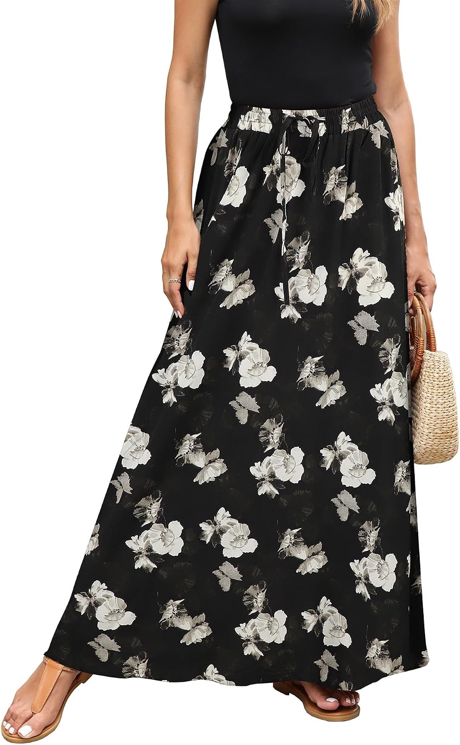 Estelle Jupe Maxi Imprimé Léopard – Jupe Longue Taille Élastique avec Cordon