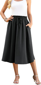 Noémie Jupe Maxi – Jupe Longue Fluide Taille Haute avec Poches et Cordon Ajustable