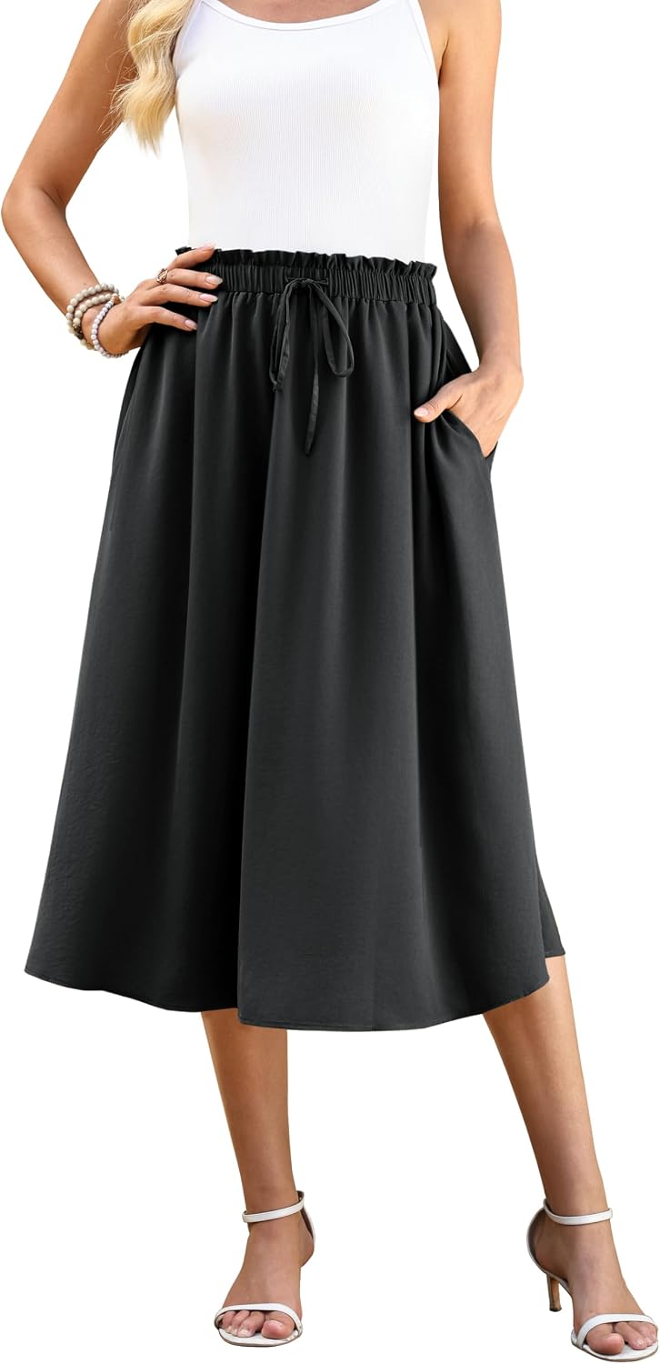 Noémie Jupe Maxi – Jupe Longue Fluide Taille Haute avec Poches et Cordon Ajustable