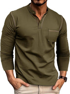 Nathan Men's Long Sleeve Henley T-Shirt – Casual Cotton Top with Buttoned Collar