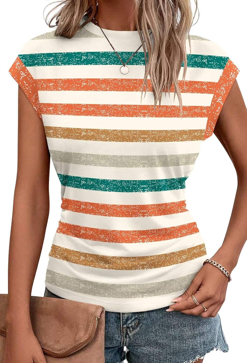 Bianca Haut Femme – T-Shirt Ample à Manches Courtes avec Détails Plissés