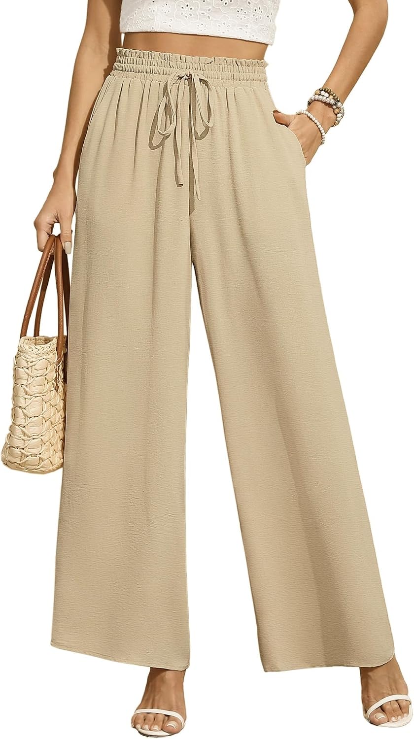 Andrea Pantalon Palazzo en Lin – Pantalon Léger à Jambes Larges avec Poches
