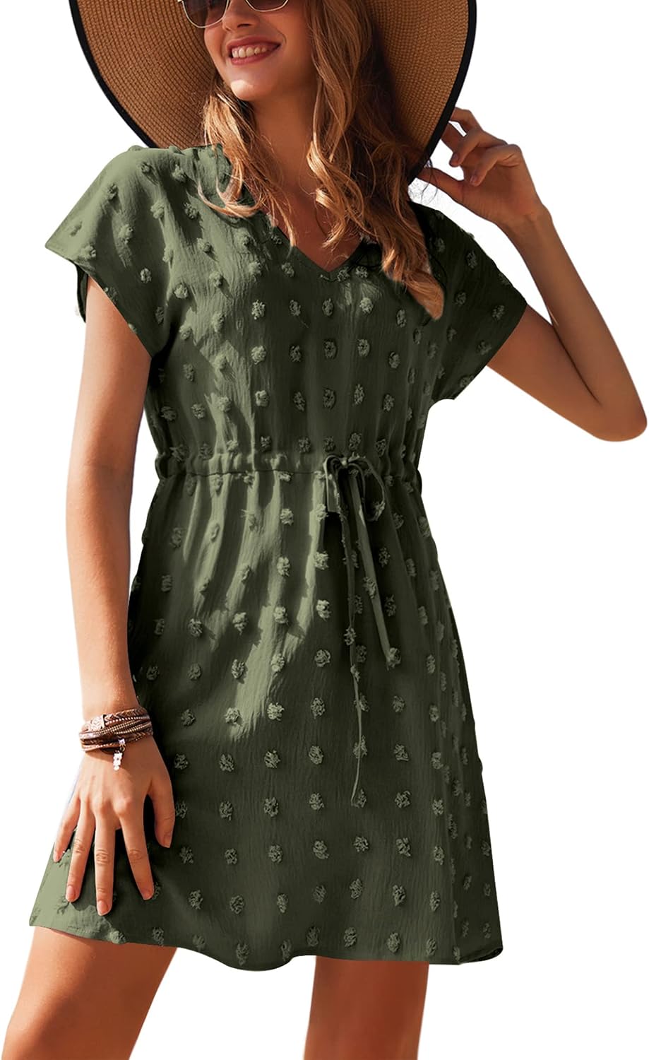 Noémie Robe de Plage – Tunique de Plage à Col V avec Taille Ajustable