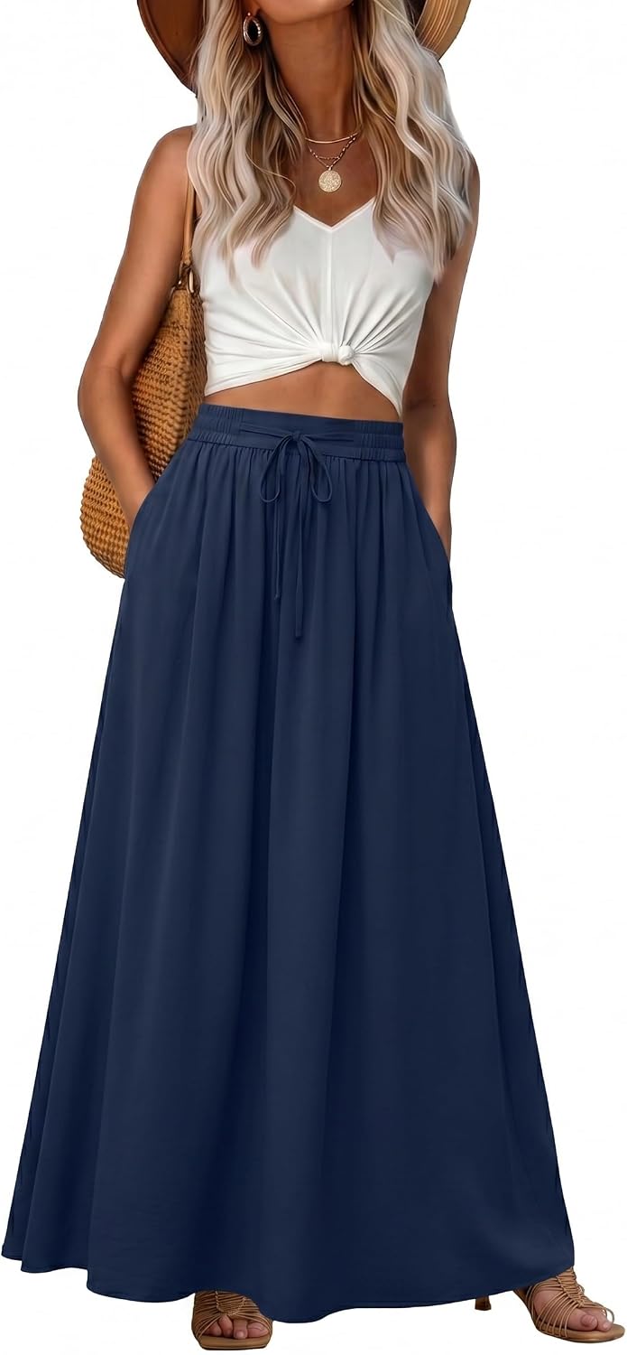 Ophélie Jupe Maxi – Jupe Longue Bohème Taille Haute avec Poches et Cordon Ajustable