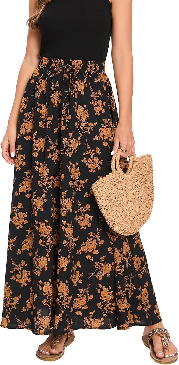 Estelle Jupe Maxi Imprimé Léopard – Jupe Longue Taille Élastique avec Cordon