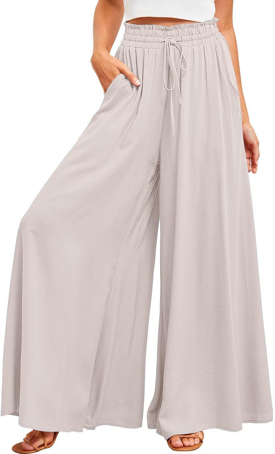 Samantha Pantalon Palazzo Fluide – Pantalon Taille Haute Léger avec Cordon de Serrage