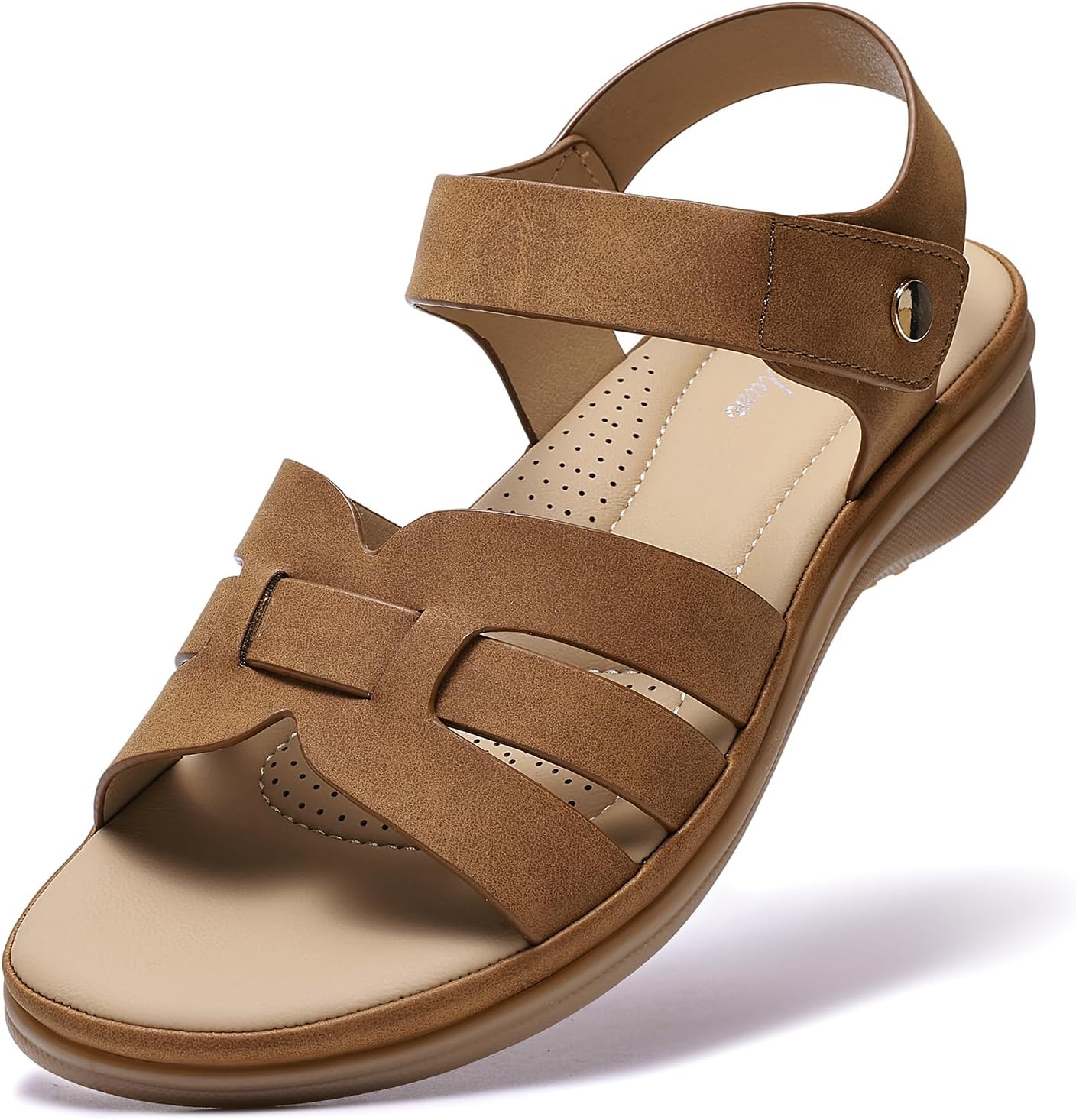 Coralie Sandales Femme Plates – Sandales Confort à Bride Ajustable et Semelle Antidérapante