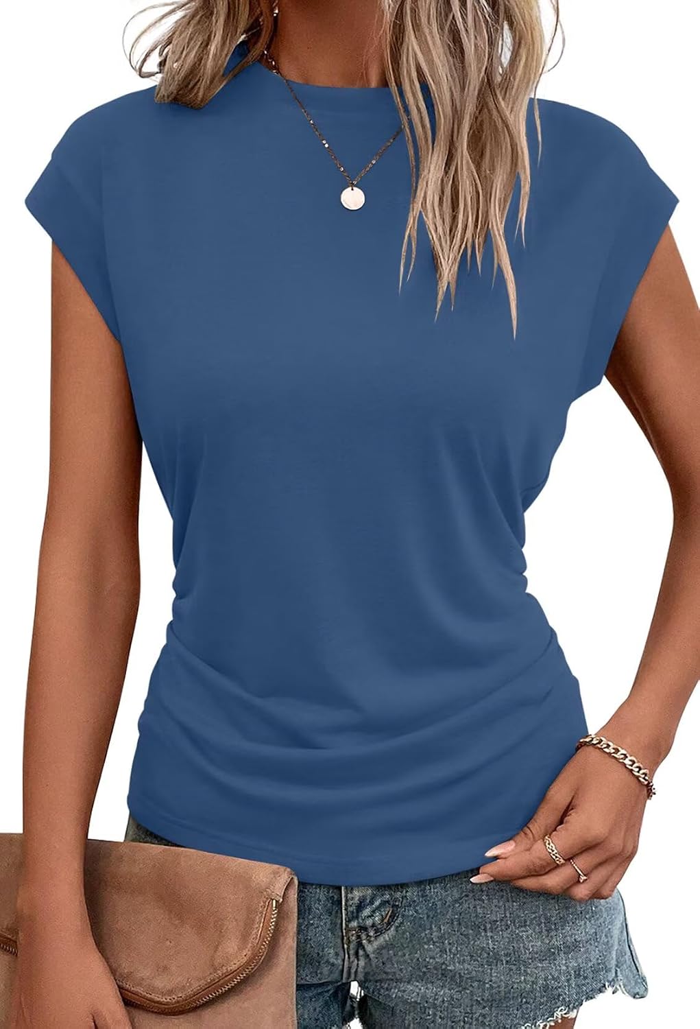 Bianca Haut Femme – T-Shirt Ample à Manches Courtes avec Détails Plissés