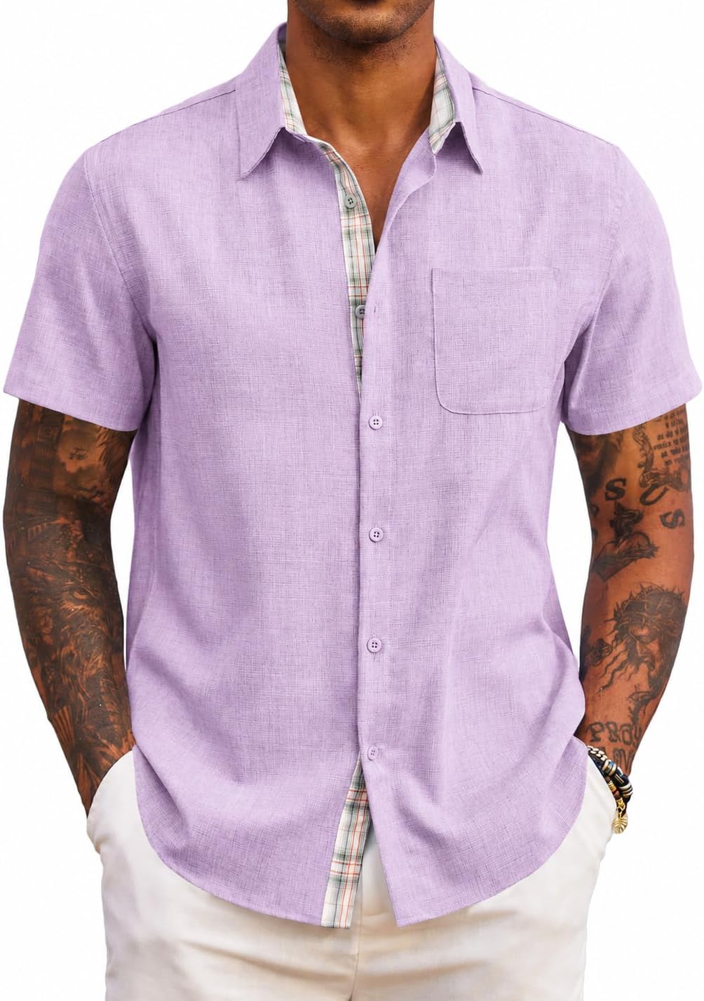Adrian Chemise Homme – Chemise à Manches Courtes Coupe Classique avec Poche Poitrine