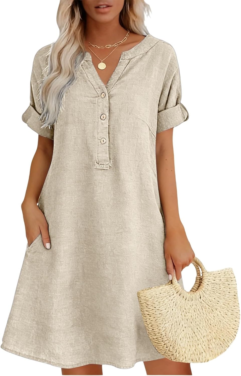Rochelle Robe Midi Femme – Coupe Fluide en Coton et Lin pour l'Été