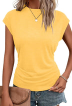 Bianca Haut Femme – T-Shirt Ample à Manches Courtes avec Détails Plissés