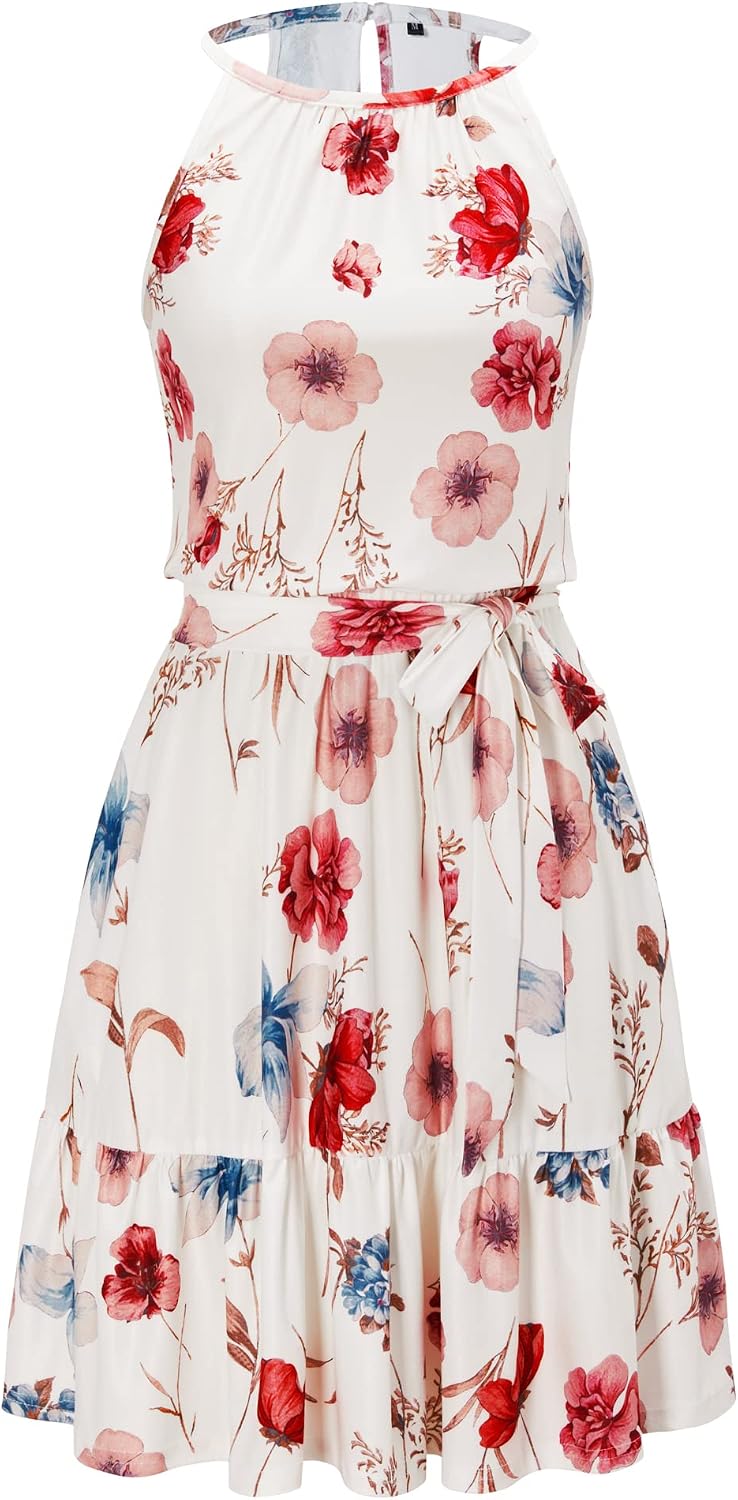 Ophélie Robe Femme – Robe Mi-Longue à Col Halter avec Volants et Poches