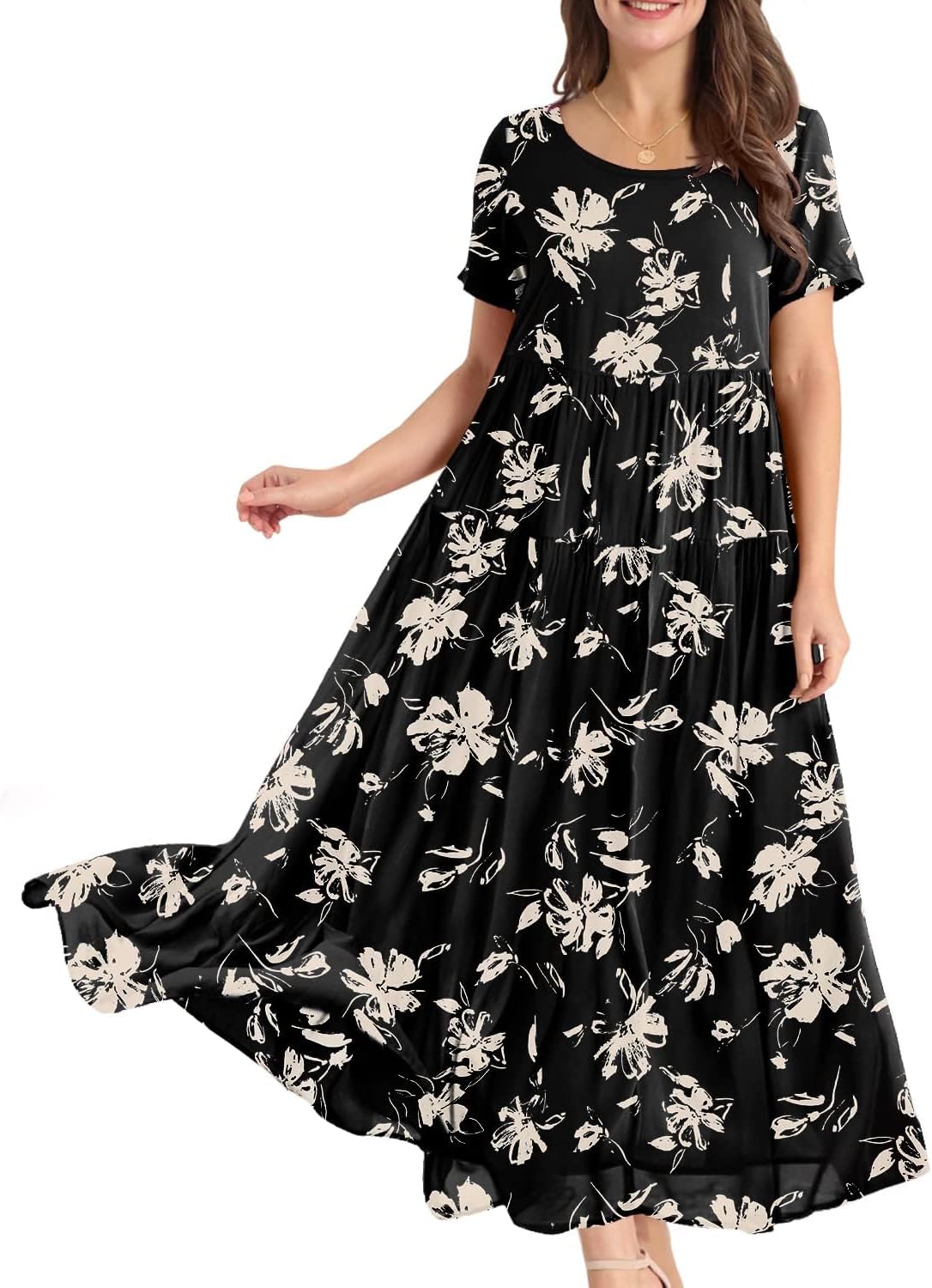 Camille Robe Longue Bohème Femme – Robe Maxi Fleurie Ample avec Poches