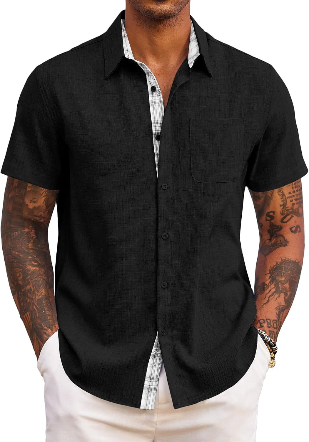 Adrian Chemise Homme – Chemise à Manches Courtes Coupe Classique avec Poche Poitrine