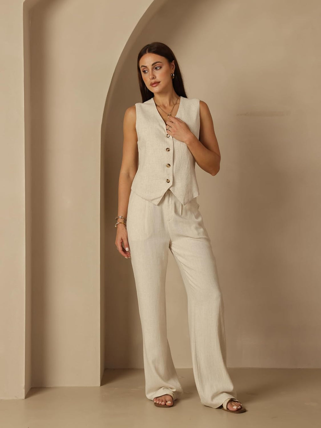 Denise Pantalon Droit en Lin – Pantalon Élégant Taille Haute pour le Bureau et l'Été