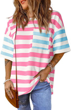 Anaïs T-Shirt Femme – Haut Oversize Rayé à Col Rond et Manches Courtes