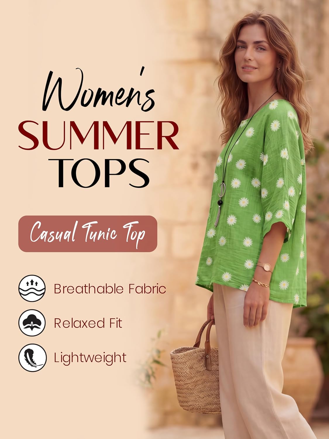 Giulia Haut Femme – Tunique Fleurie en Coton à Manches 3/4 et Coupe Ample