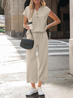 Serena Ensemble Femme – Ensemble Deux Pièces avec Haut à Col V et Pantalon Large à Cordon de Serrage